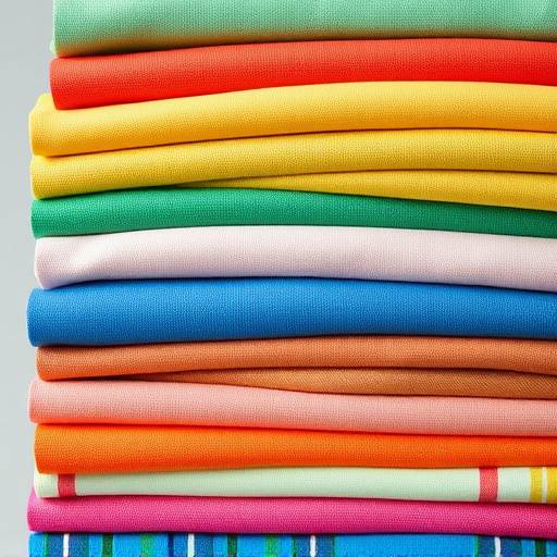 カラフルなコットン生地が積み重ねられています。パッチワークやキルトに最適です。