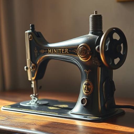 年代物の裁縫機械の写真。糸結び学園の歴史を感じさせます。