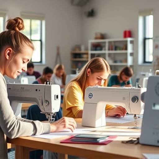 裁縫のワークショップ風景。生徒たちが真剣に作業に取り組んでいます。